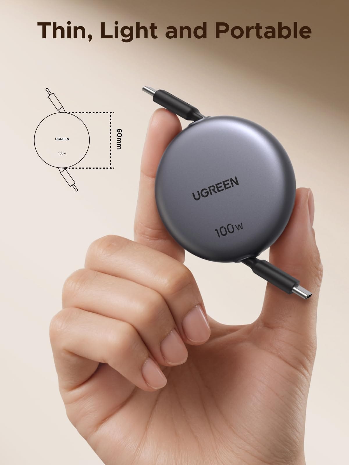 UGREEN-C Nexode Retractable USB-C to USB-C Cable 100W 1m | L531 - Acc - متجر نصر