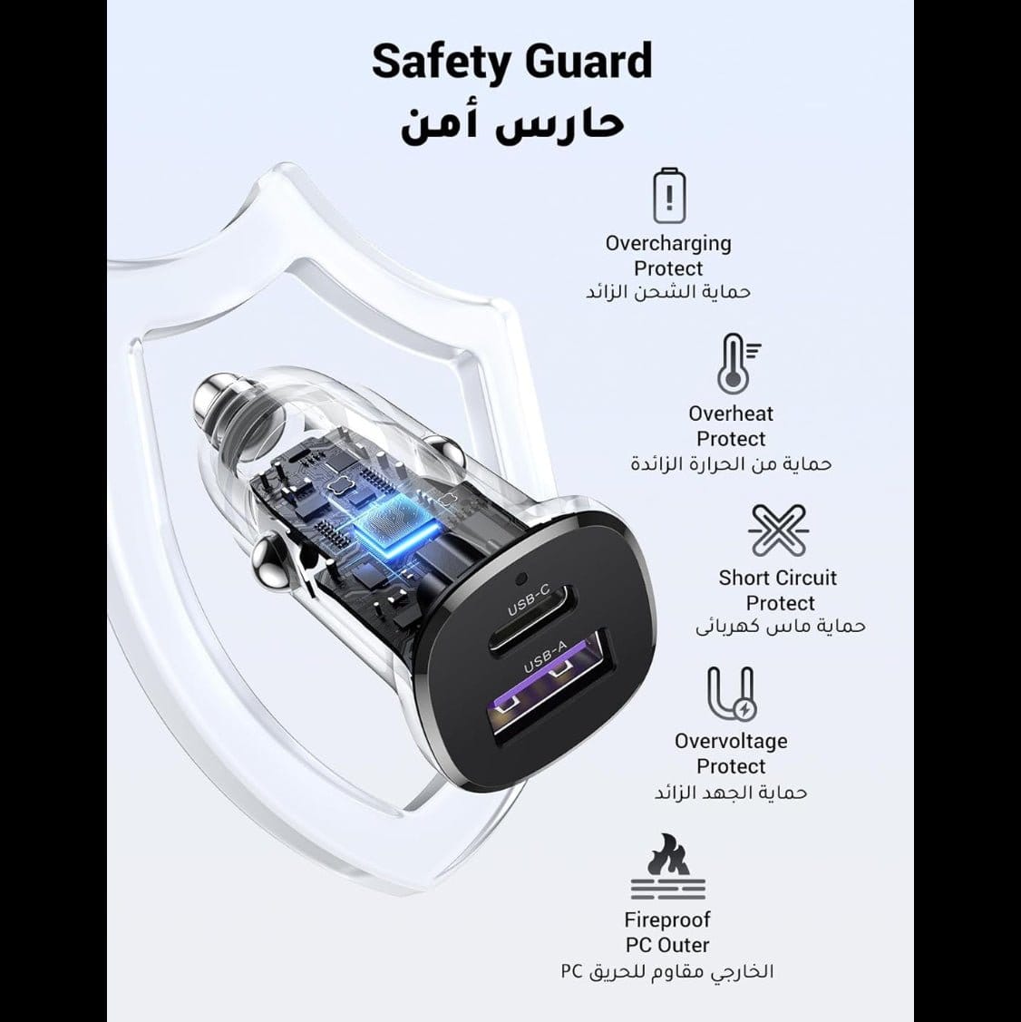 UGREEN Car Charger USB-C USB-A 30W - Black / 25845 - متجر نصر