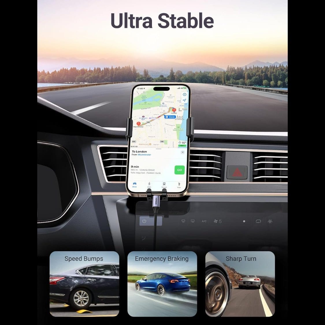 UGREEN Car Phone Holder Air Vent, Gravity Phone Mount Cradle Reliable Stable Hands-Free/40907 - متجر نصر