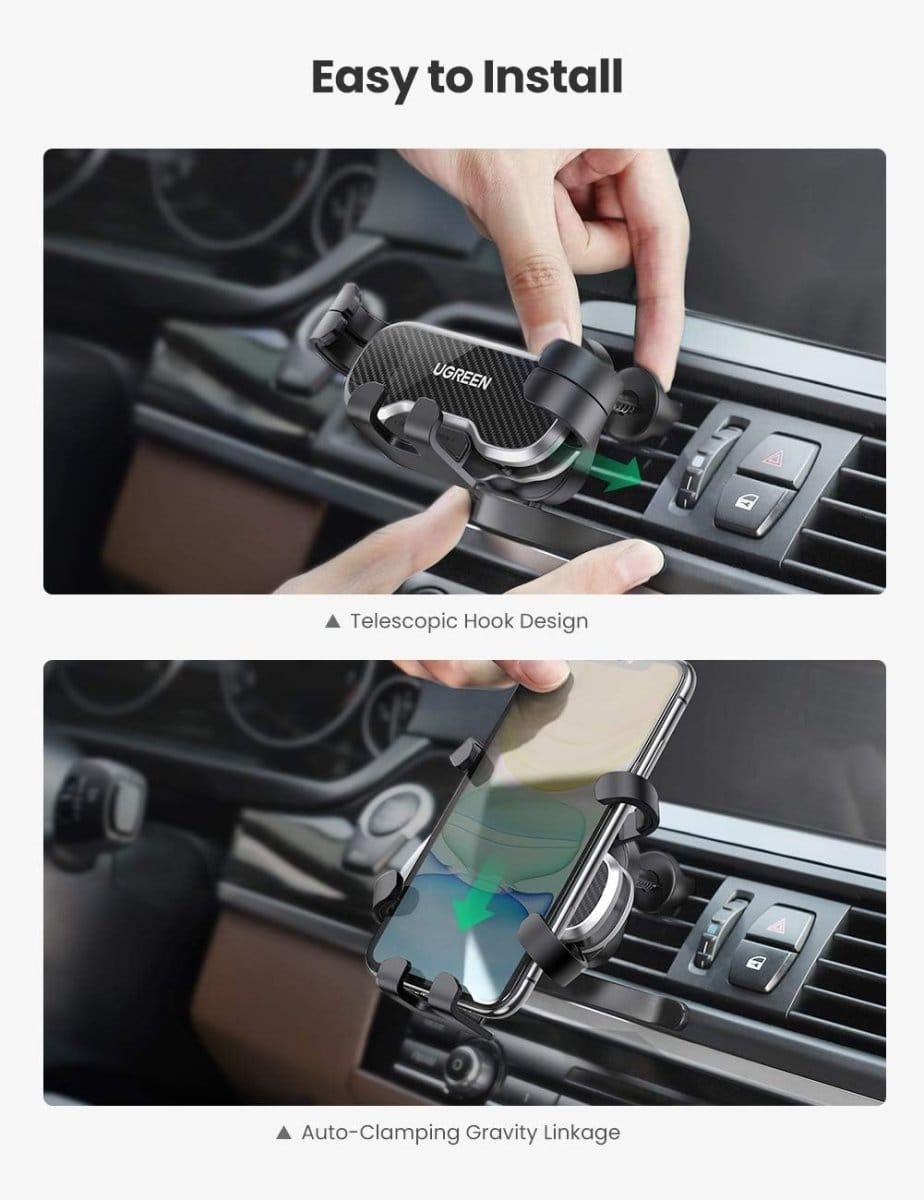 UGREEN Car Phone Mount Retractable Air Vent Gravity Cell Phone Holder Cradle with Hook /80871 - متجر نصر
