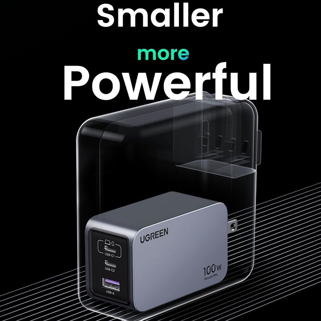 UGREEN Nexode Pro 100W USB C Charger, 3-Port GaN Compact Fast PPS Wall Charger | 25874 - متجر نصر