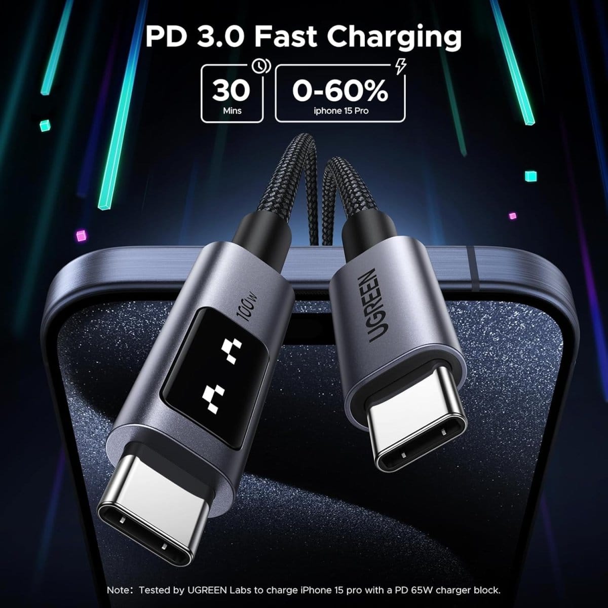 كابل شحن سريع UGREEN Uno USB-C إلى USB-C PD، 5 أمبير كحد أقصى 100 واط / L509 - متجر نصر