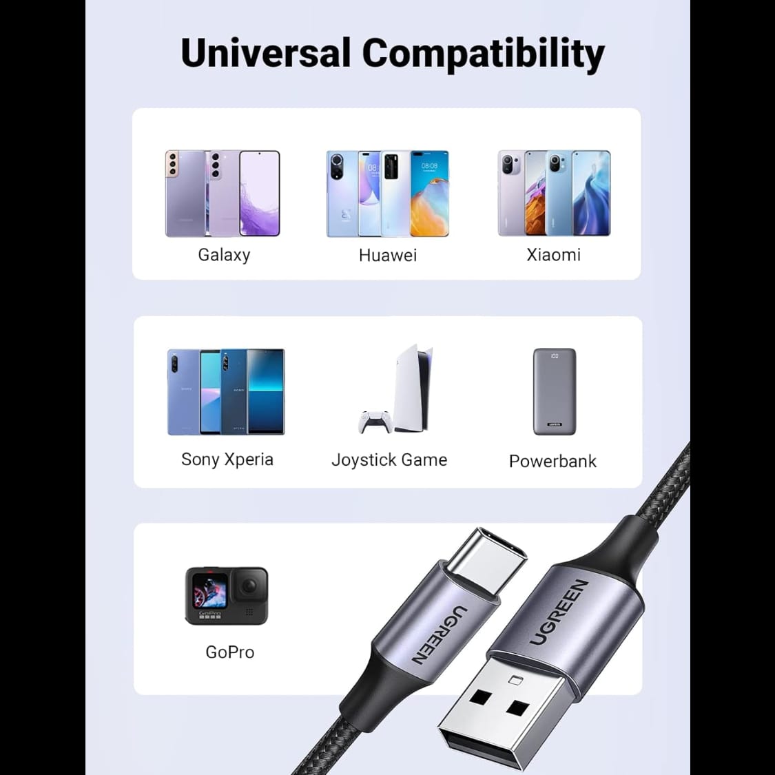 UGREEN USB A to C Quick Charging Cable (White) | 60131-60132-60133 - متجر نصر
