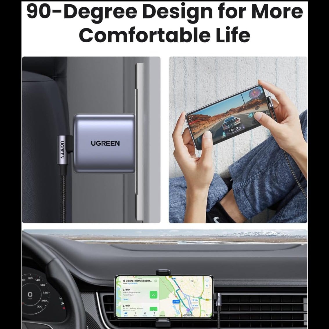 كابل بيانات UGREEN USB-C 2.0 ذكر إلى USB-C 2.0 ذكر بزاوية 90 درجة /US255 - متجر نصر