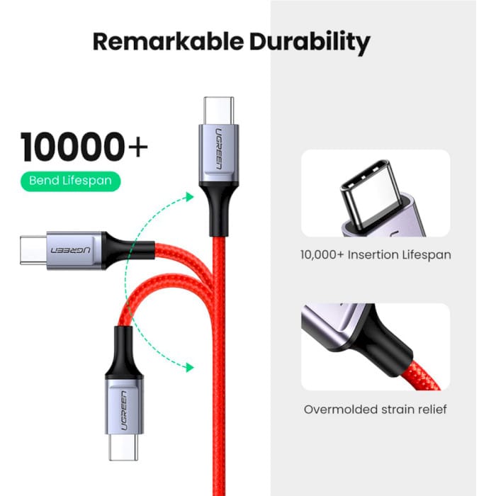كابل بيانات Ugreen USB-C 2.0 ذكر إلى USB-C 2.0 ذكر 3 أمبير 1 متر | 60186 - متجر نصر