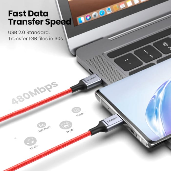 كابل بيانات Ugreen USB-C 2.0 ذكر إلى USB-C 2.0 ذكر 3 أمبير 1 متر | 60186 - متجر نصر