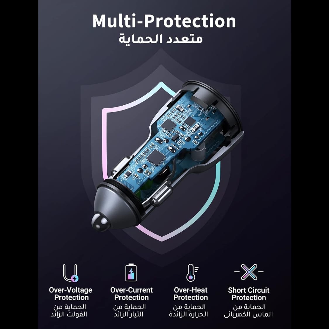 شاحن سيارة سريع UGREEN USB-C PD + USB-A QC (30+22.5 واط) رمادي |60980 - متجر نصر