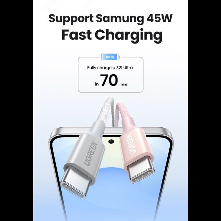 UGREEN USB-C to USB-C PD Fast Charging Braided Cable 5A Max /Multicolor/ L502 - متجر نصر