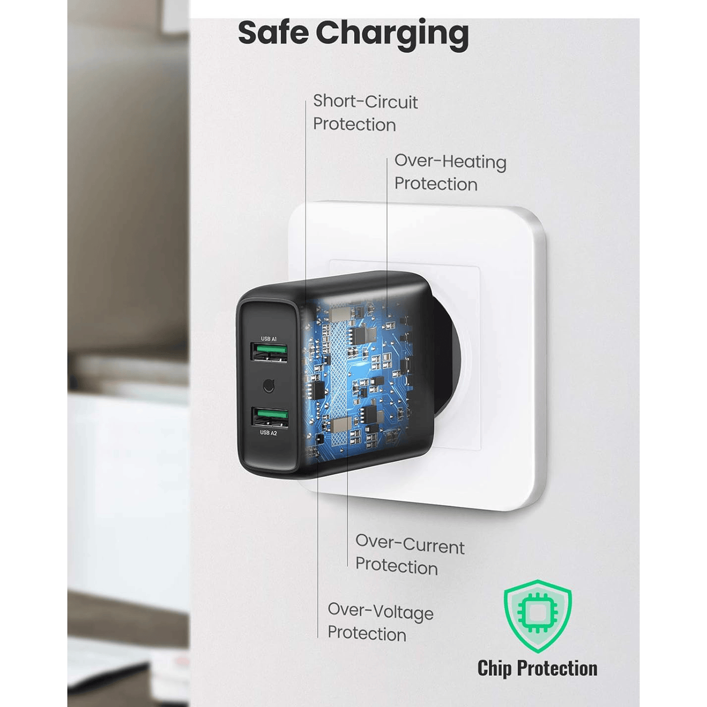 UGREEN USB Charger 36 W Quick Charge 3.0 2 Port Charger Adapter (Black) | 10216 - متجر نصر