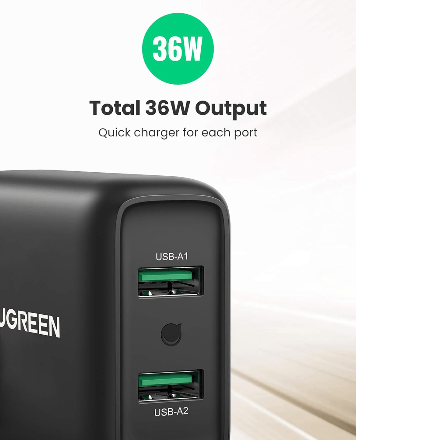 UGREEN USB Charger 36 W Quick Charge 3.0 2 Port Charger Adapter (Black) | 10216 - متجر نصر