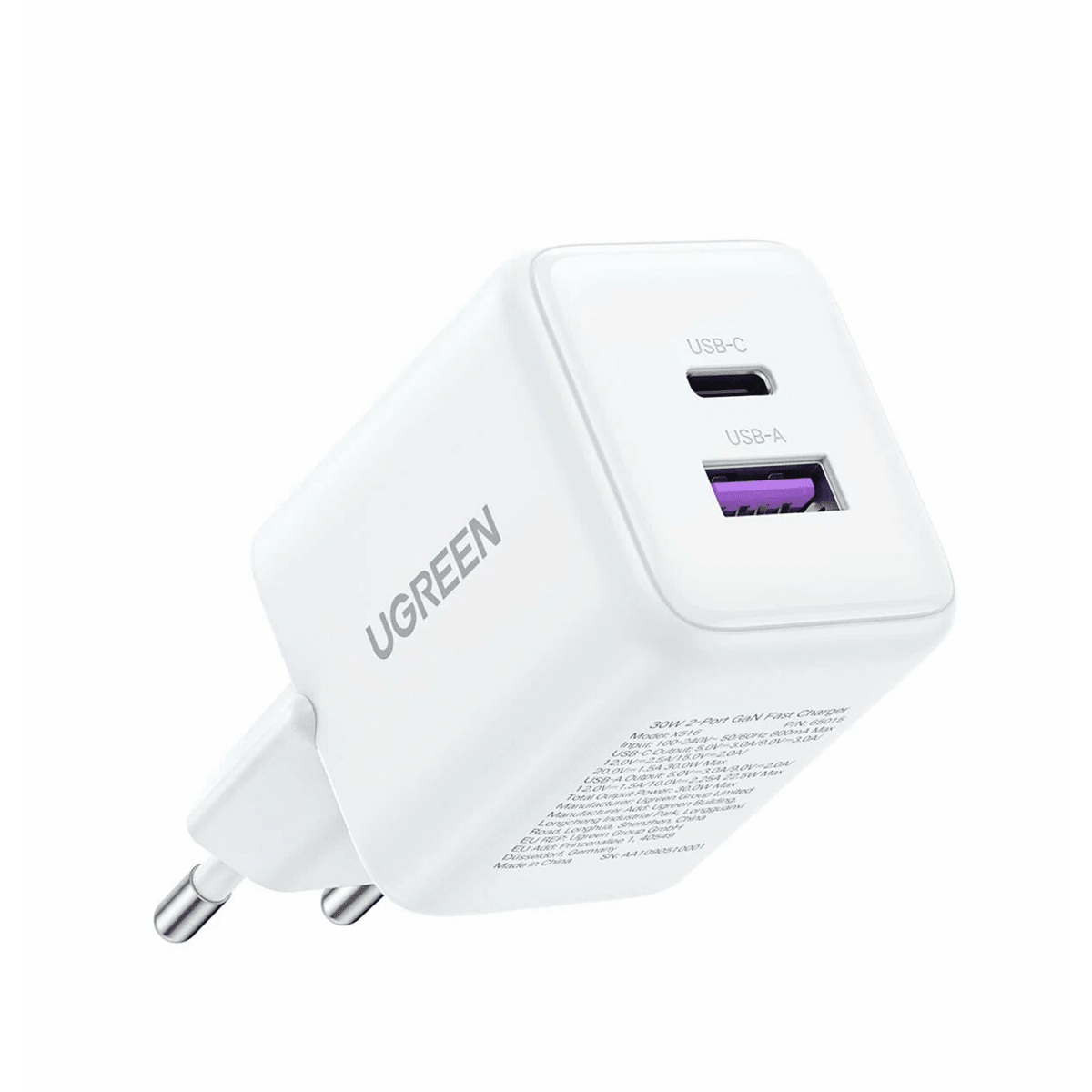 شاحن سريع UGREEN بقوة 30 واط، منفذين، بتقنية GaN، متعدد الألوان / X516 - متجر نصر
