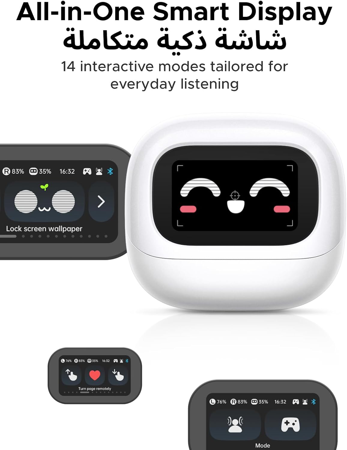 UGREEN-C LightBuds Magic Wireless Earbuds with Smart Touch Screen Case, Adaptive ANC, Hi-Res LDAC, 35H Playtime White | WS216 - Acc - متجر نصر