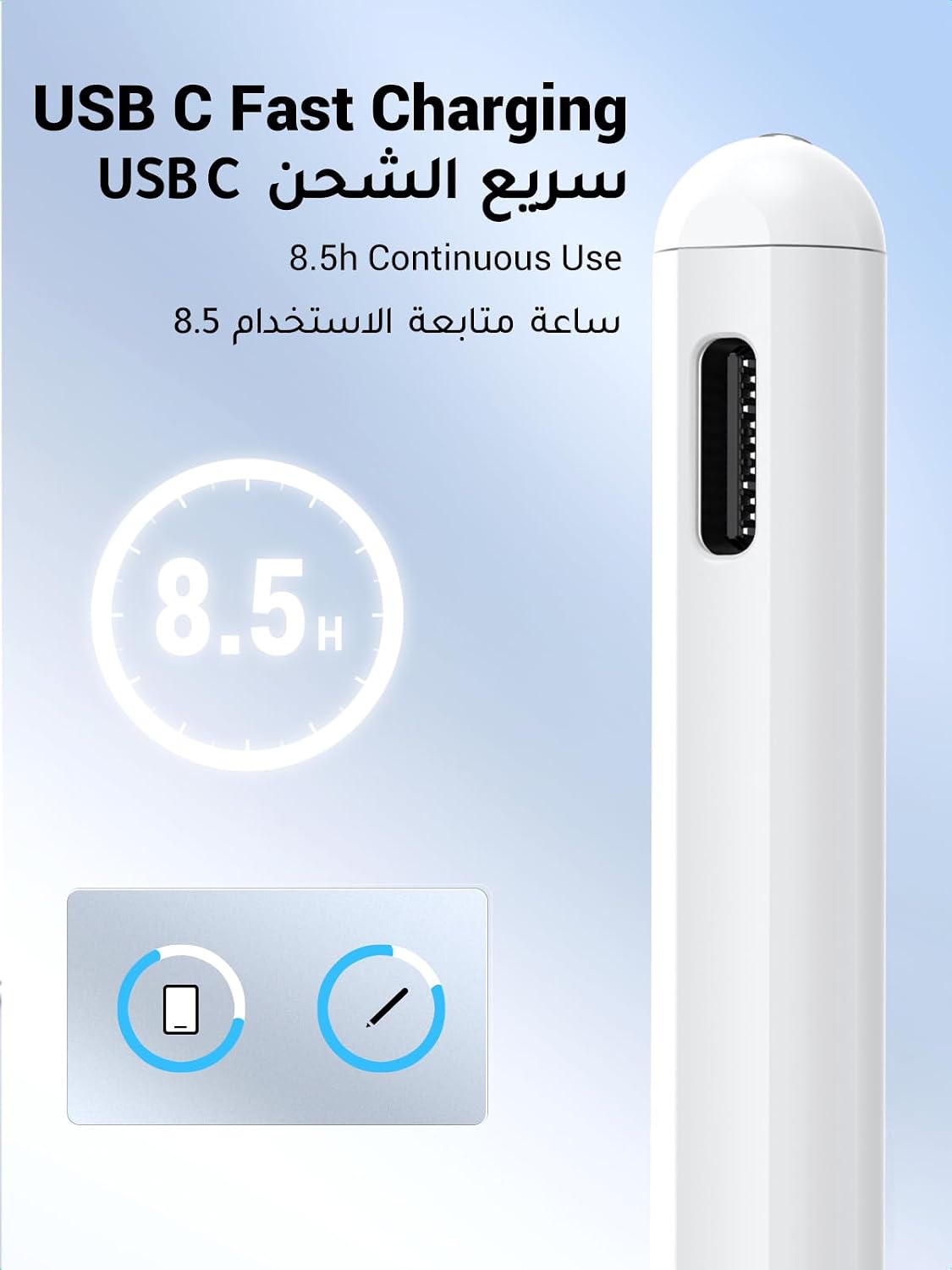 UGREEN-C Smart Stylus Pen for iPad with Palm Rejection and Tilt Sensitivity, USB-C Charging White | LP452S - Acc - متجر نصر