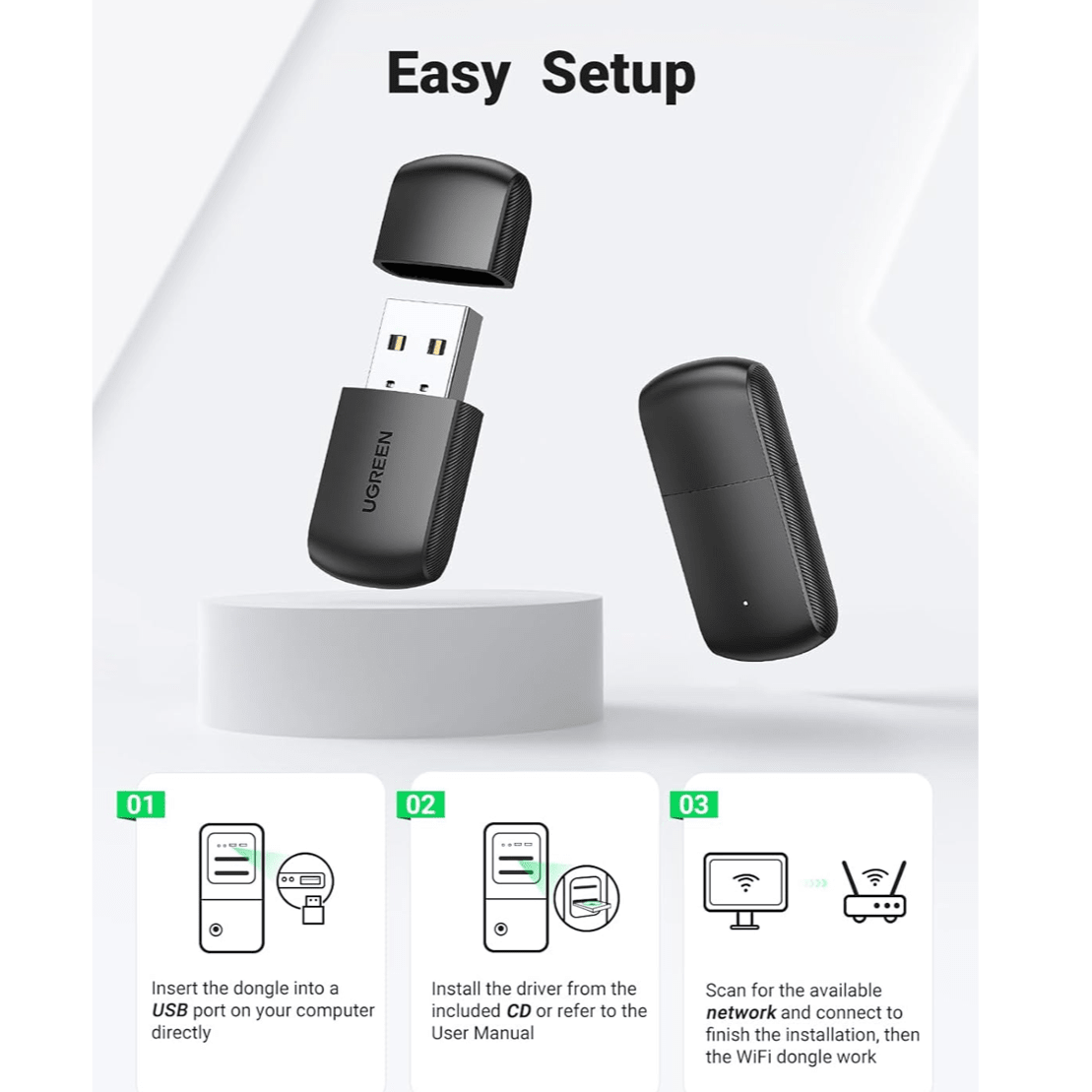 UGREEN AC650 11ac Dual-Band Wireless USB Adapter / 20204 - متجر نصر