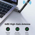 UGREEN Networks UGREEN AC650 USB WiFi Adapter for PC Desktop 6dBi Antenna / 90339