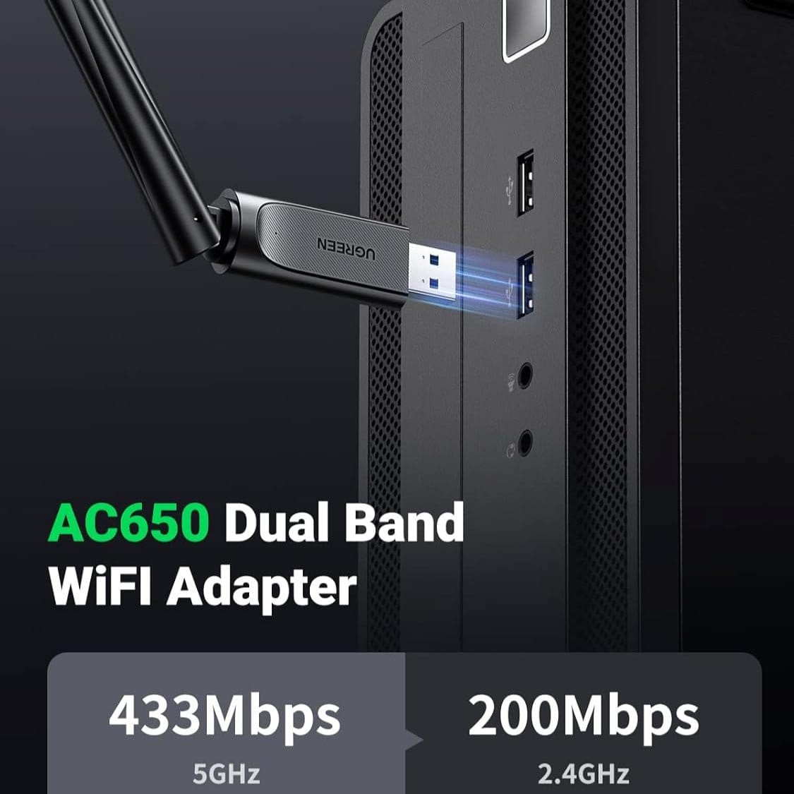 محول واي فاي USB AC650 من يوجرين لأجهزة الكمبيوتر المكتبية بهوائي 6 ديسيبل / 90339 - متجر نصر