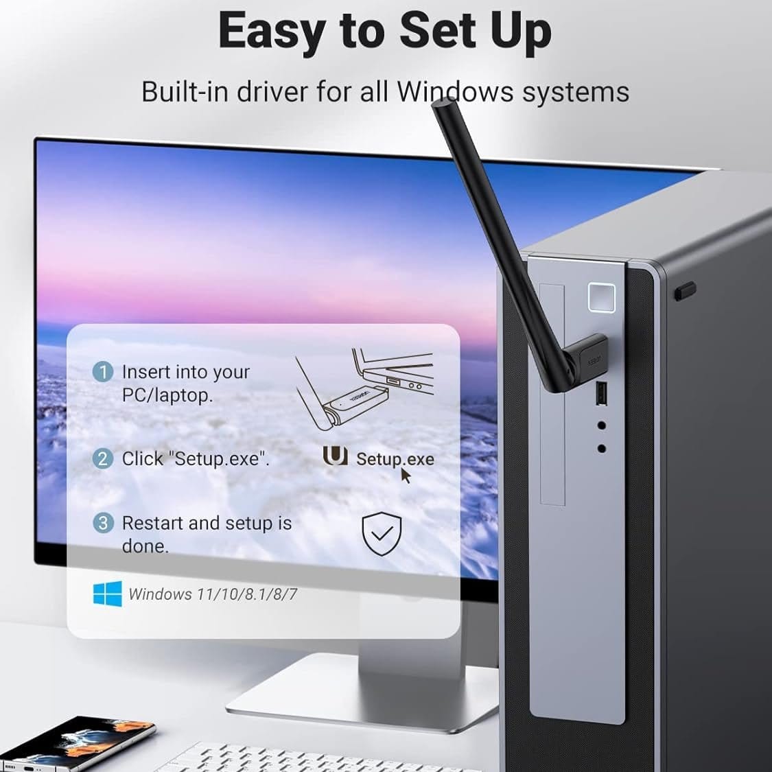 محول واي فاي USB AC650 من يوجرين لأجهزة الكمبيوتر المكتبية بهوائي 6 ديسيبل / 90339 - متجر نصر