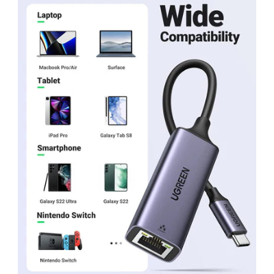 UGREEN USB Type C to 10/100/1000M Ethernet Adapter (Space Gray) |50737 متجر نصر