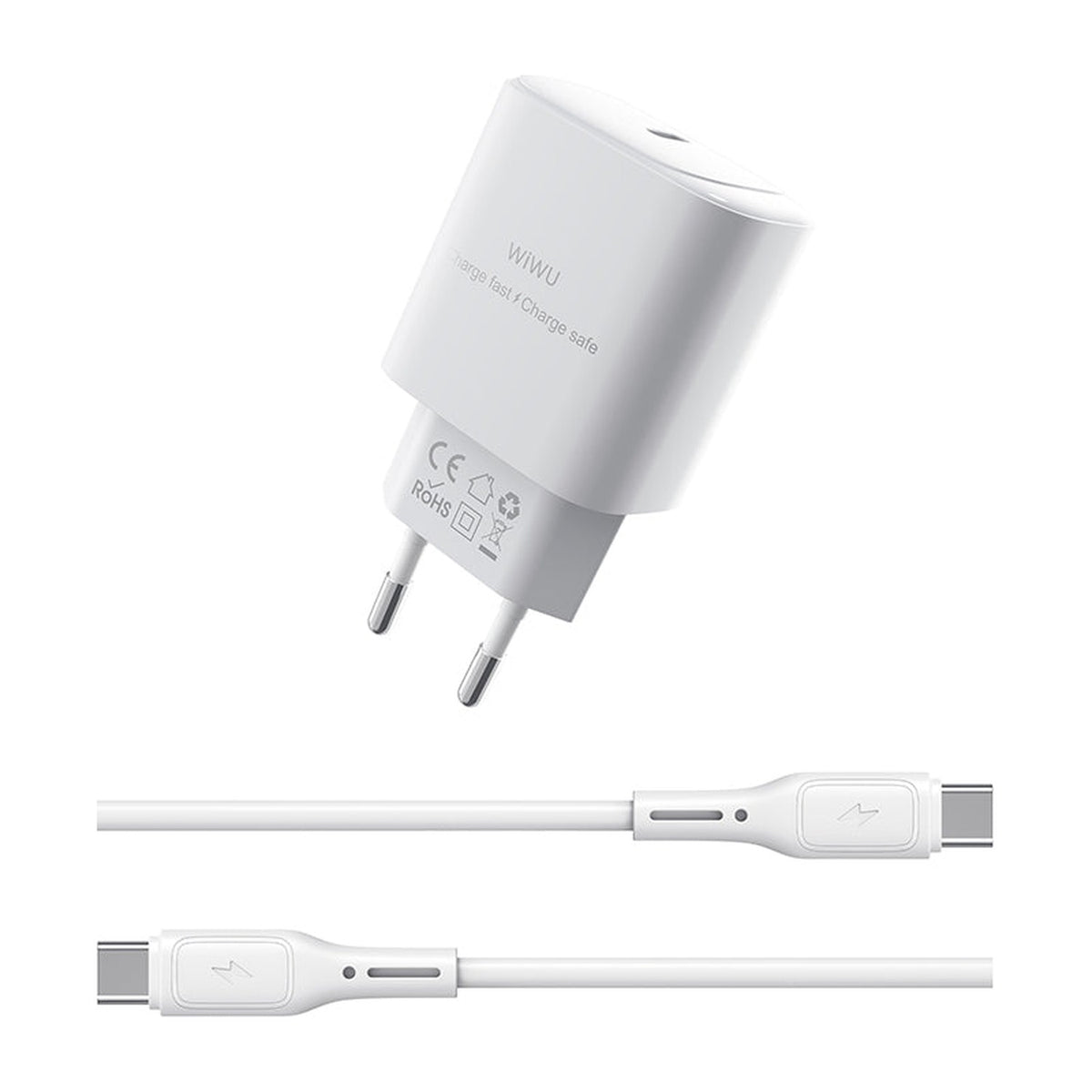 شاحن جداري سريع WiWU Essen بقوة 30W بتقنية GaN ومنفذ USB-C، منفذ واحد، قابس EU، أبيض | Wi-G008 - متجر نصر
