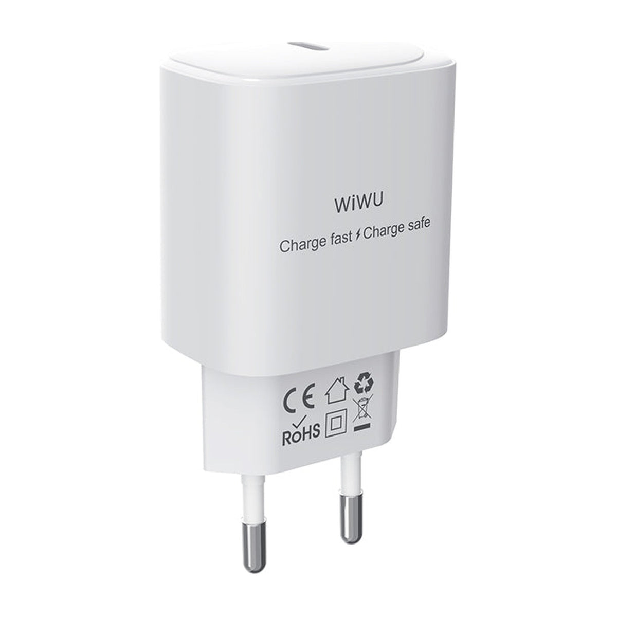 شاحن جداري سريع WiWU Essen بقوة 30W بتقنية GaN ومنفذ USB-C، منفذ واحد، قابس EU، أبيض | Wi-G008 - متجر نصر