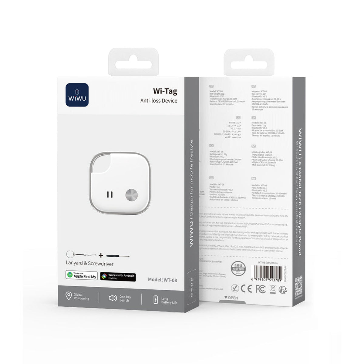 جهاز تتبع ذكي للأغراض WiWU Wi-Tag يعمل مع Apple Find My و Android Find Hub، بطارية قابلة للاستبدال، صفارة مدمجة | WT-08 - متجر نصر